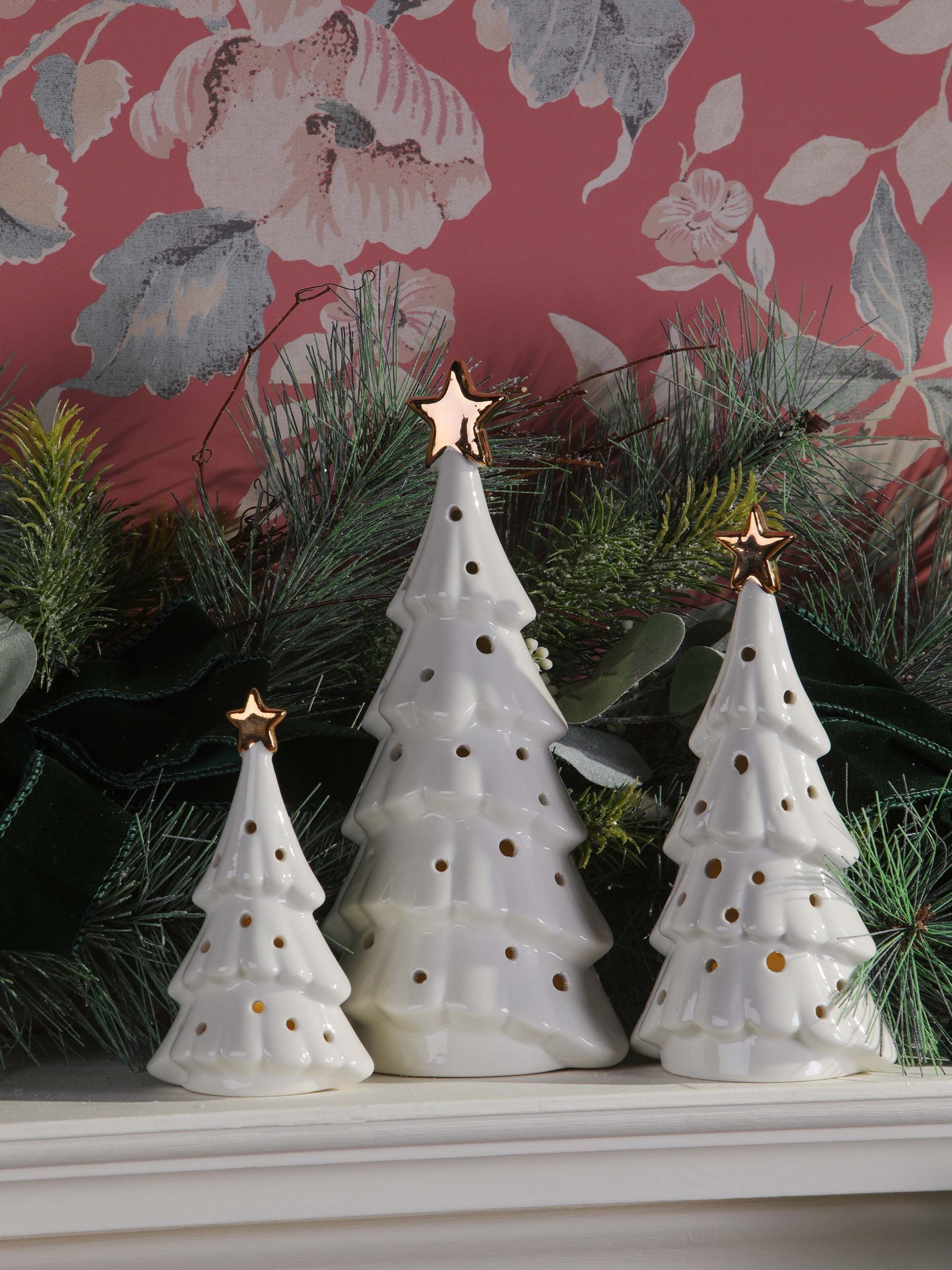 Buy Laura Ashley White Set of 3 Pre Lit Ceramic Christmas Tree