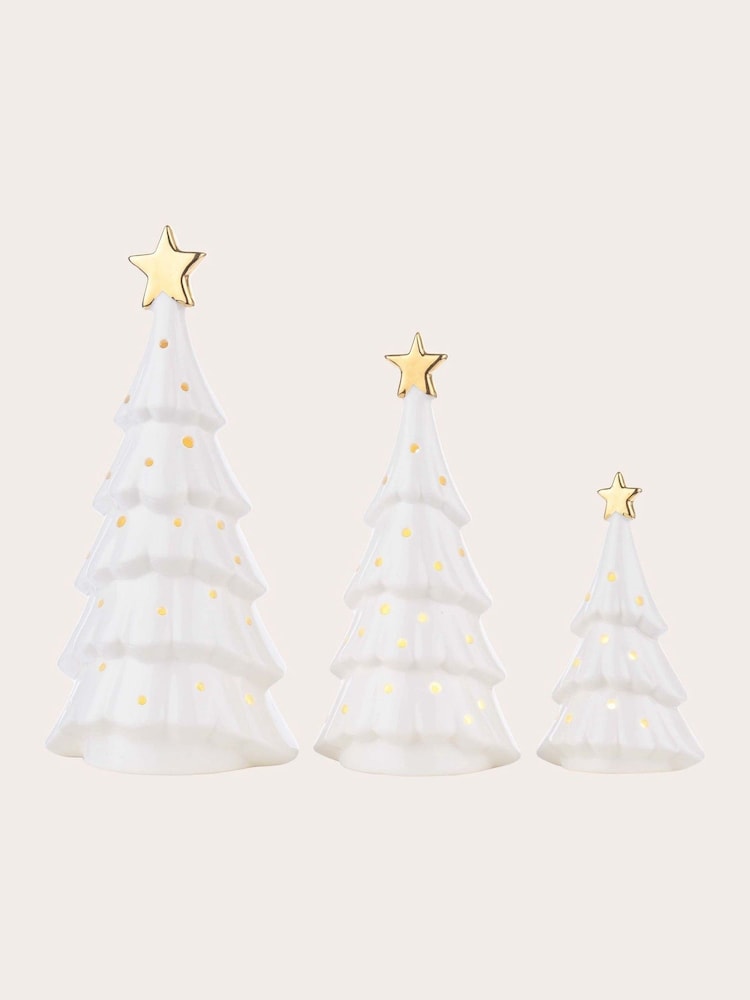 Laura Ashley White Set of 3 Pre Lit Ceramic Christmas Tree - Image 6 of 6