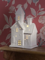 Laura Ashley White Pre Lit White Ceramic House Ornament - Image 1 of 6