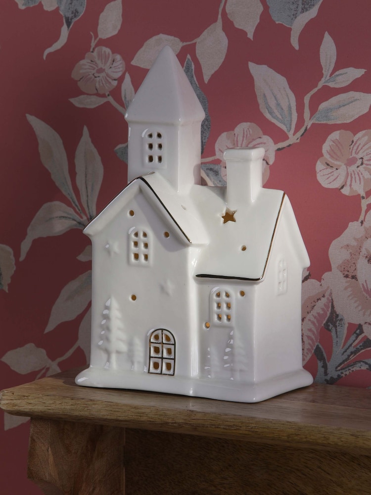 Laura Ashley White Pre Lit White Ceramic House Ornament - Image 2 of 6