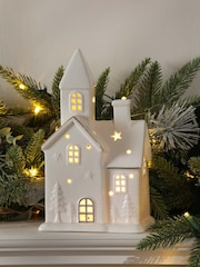 Laura Ashley White Pre Lit White Ceramic House Ornament - Image 3 of 6