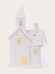 Laura Ashley White Pre Lit White Ceramic House Ornament - Image 5 of 6