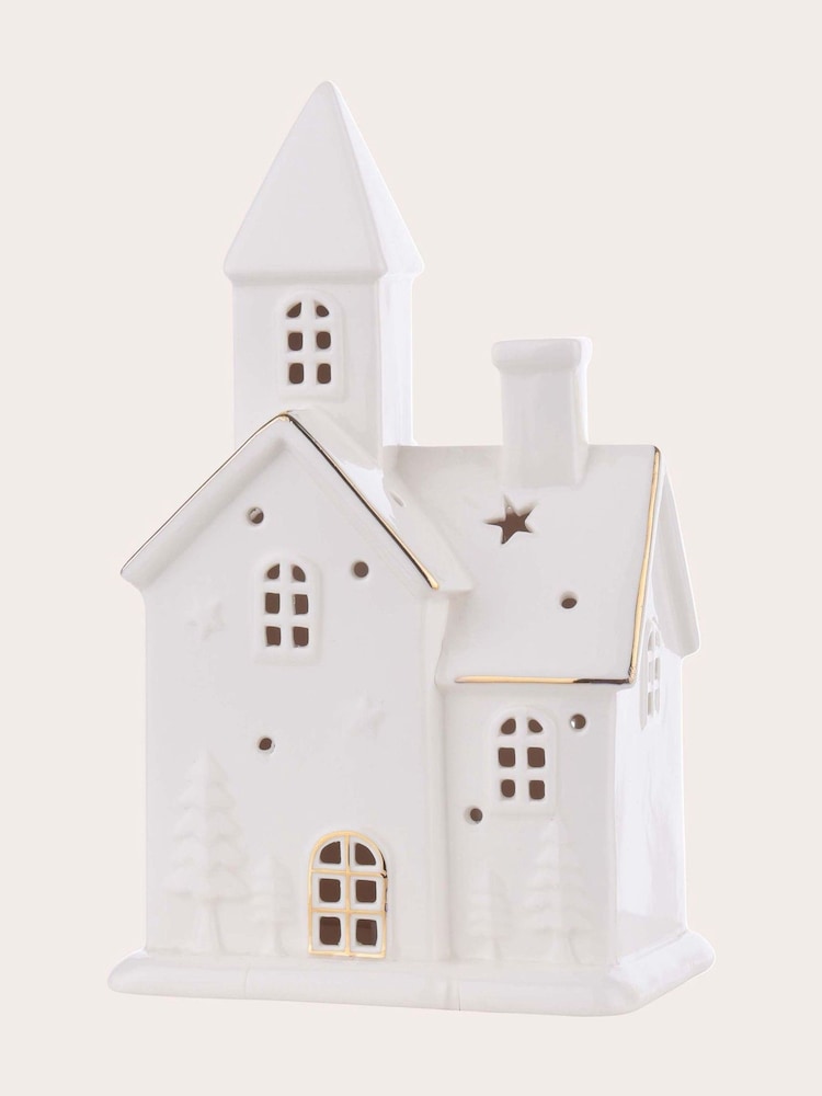 Laura Ashley White Pre Lit White Ceramic House Ornament - Image 6 of 6