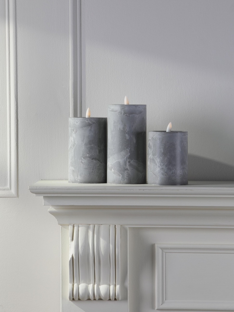 Laura Ashley Grey Set of 3 Stone Effect LED Candles - Image 2 of 5