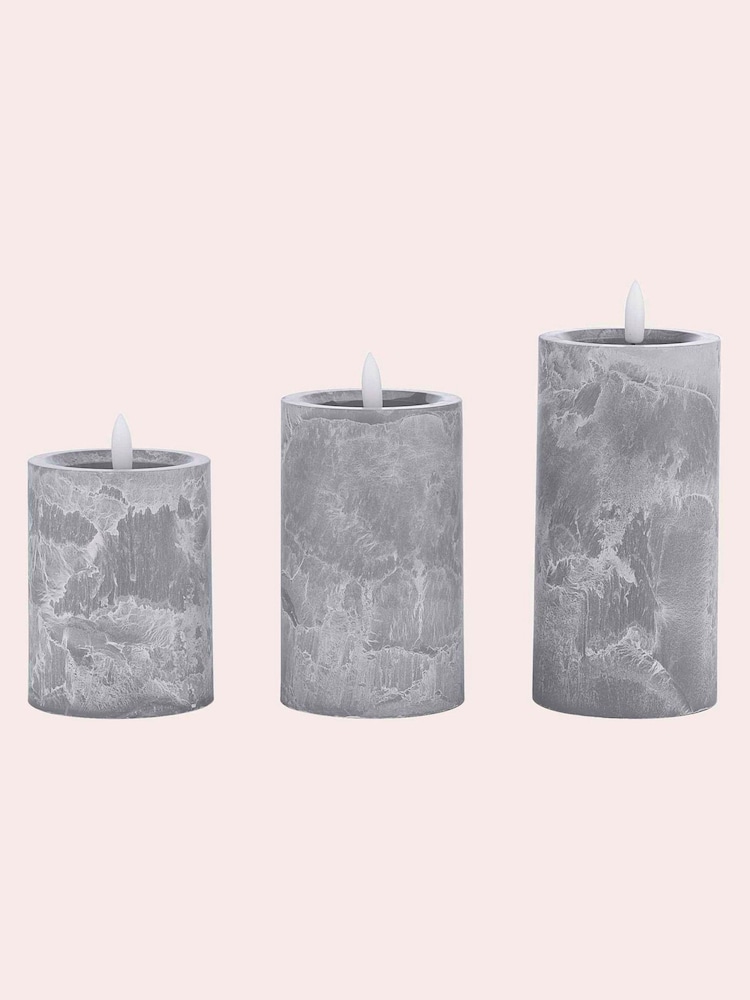 Laura Ashley Grey Set of 3 Stone Effect LED Candles - Image 5 of 5