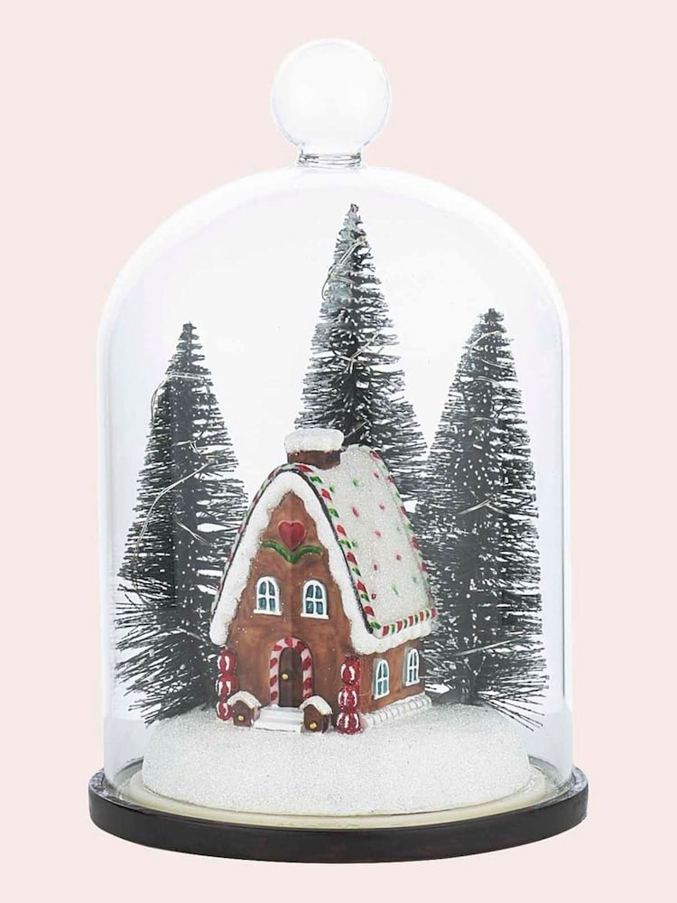Laura Ashley Clear Christmas Gingerbread House Lit Cloche Decoration - Image 2 of 2