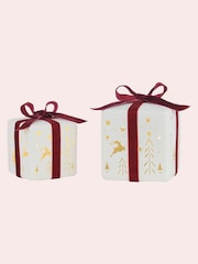 Laura Ashley White and Red Ceramic Christmas Present Ornaments - Image 3 of 4
