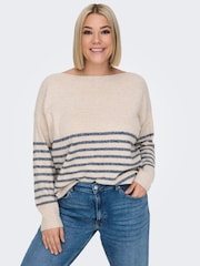 ONLY Curve Natural Boat Neck Striped Knitted Jumper - Image 1 of 5