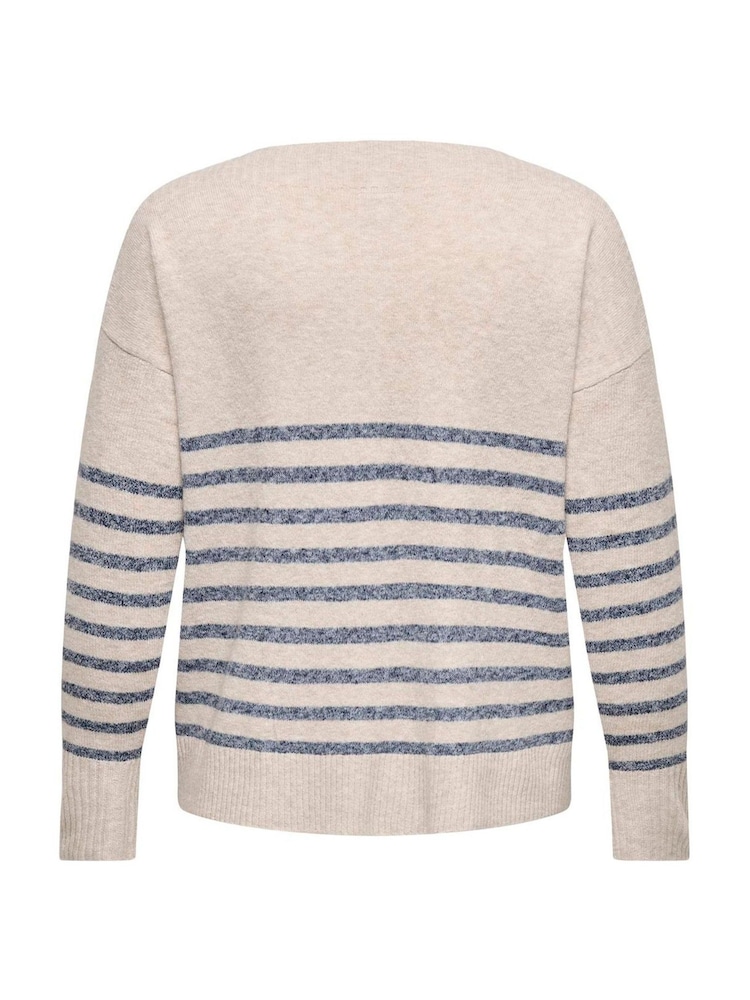 ONLY Curve Natural Boat Neck Striped Knitted Jumper - Image 5 of 5