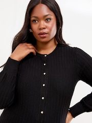 Lipsy Black Curve Knitted Ribbed Crew Neck Buttoned Cardigan - Image 2 of 5