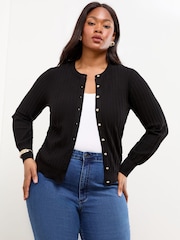 Lipsy Black Curve Knitted Ribbed Crew Neck Buttoned Cardigan - Image 3 of 5