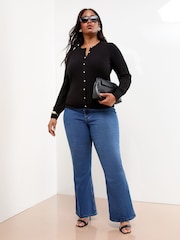 Lipsy Black Curve Knitted Ribbed Crew Neck Buttoned Cardigan - Image 4 of 5