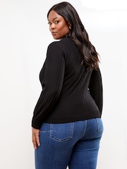 Lipsy Black Curve Knitted Ribbed Crew Neck Buttoned Cardigan - Image 5 of 5