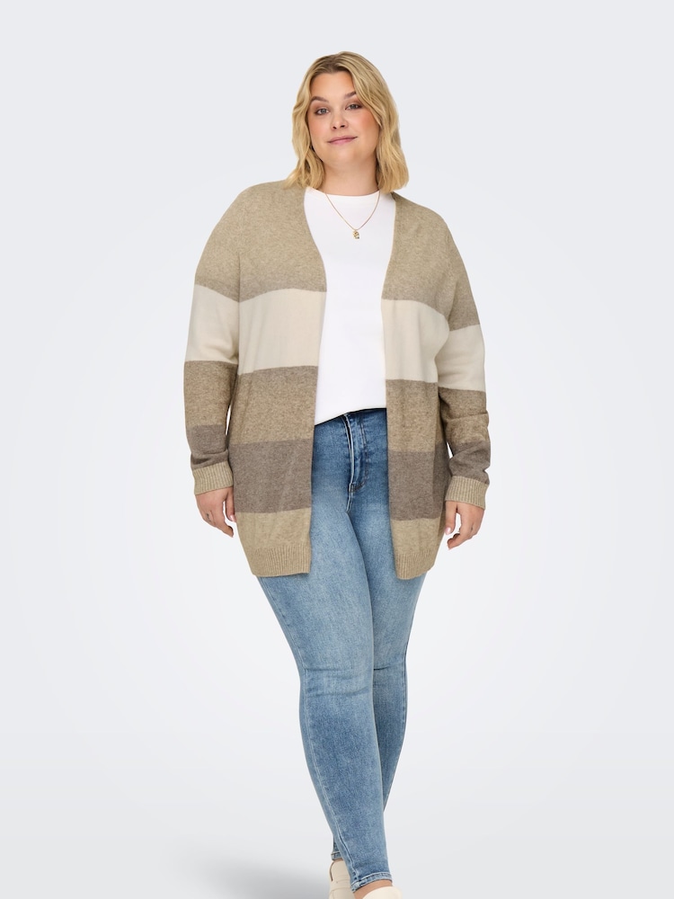 ONLY Curve Natural Long Sleeve Striped Open Cardigan - Image 2 of 7