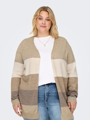 ONLY Curve Natural Long Sleeve Striped Open Cardigan - Image 3 of 7