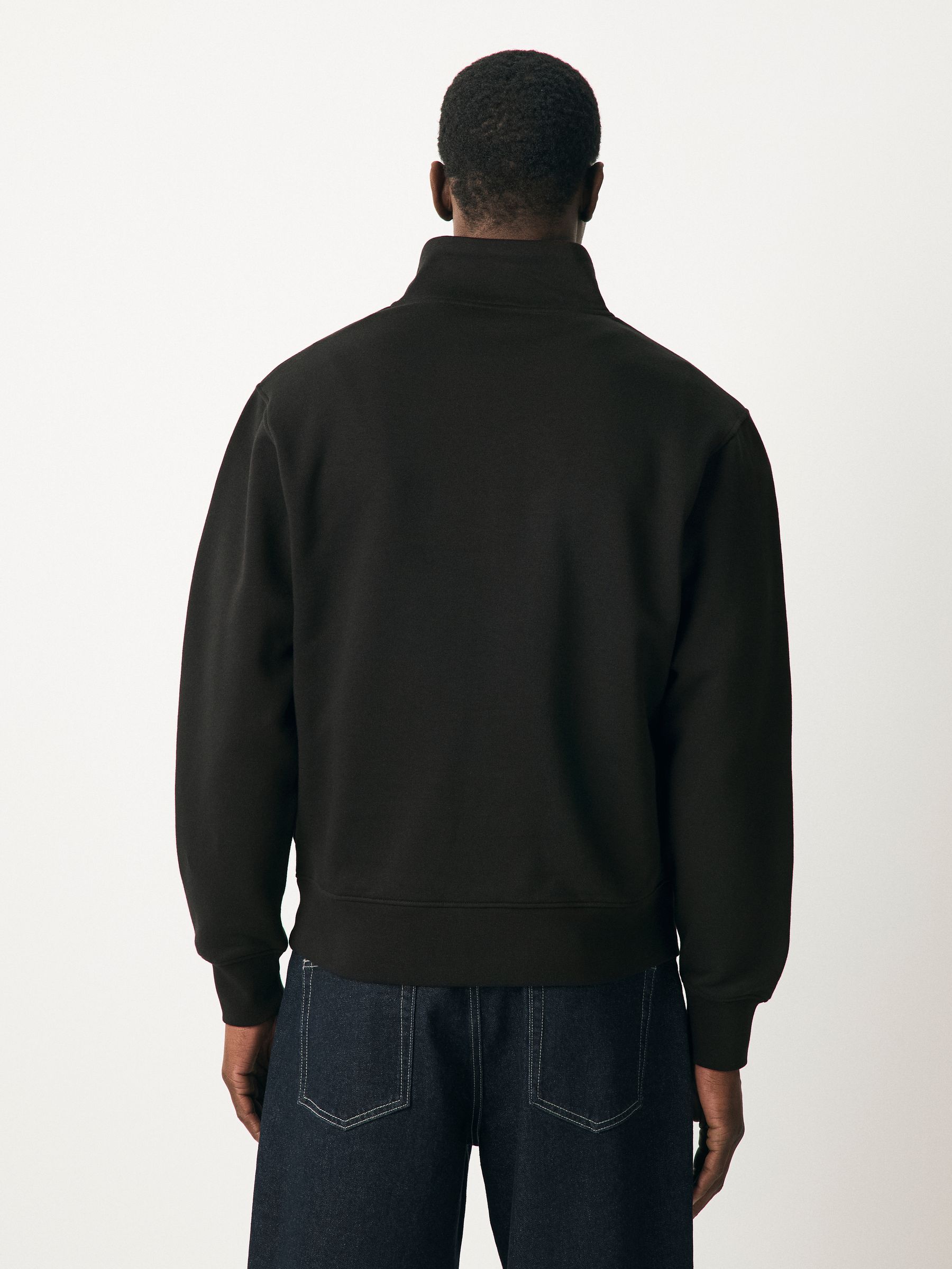 Black Cotton Rich Printed Graphic Zip Neck Sweat Top - Image 2 of 7