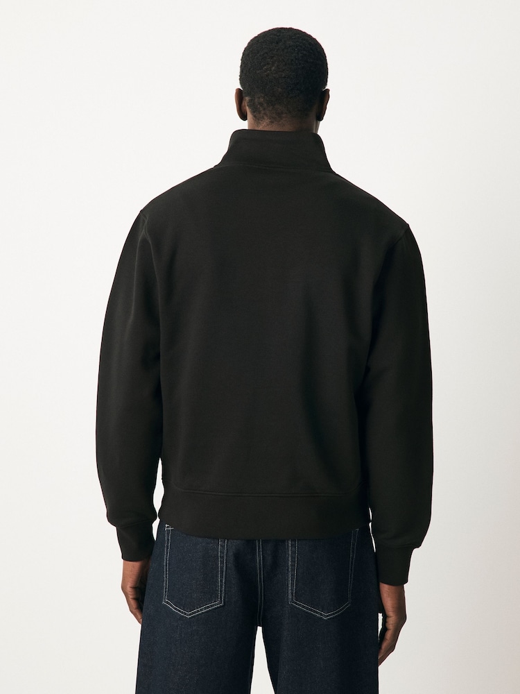 Black Cotton Rich Printed Graphic Zip Neck Sweat Top - Image 2 of 7