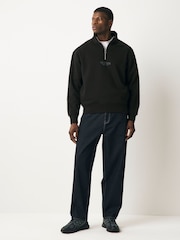 Black Cotton Rich Printed Graphic Zip Neck Sweat Top - Image 3 of 7