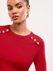 Lipsy Red Knitted Scallop Buttoned Crew Neck Jumper - Image 2 of 5