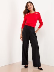 Lipsy Red Knitted Scallop Buttoned Crew Neck Jumper - Image 5 of 5