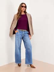 Lipsy Burgundy Red Knitted Scallop Buttoned Crew Neck Jumper - Image 3 of 4
