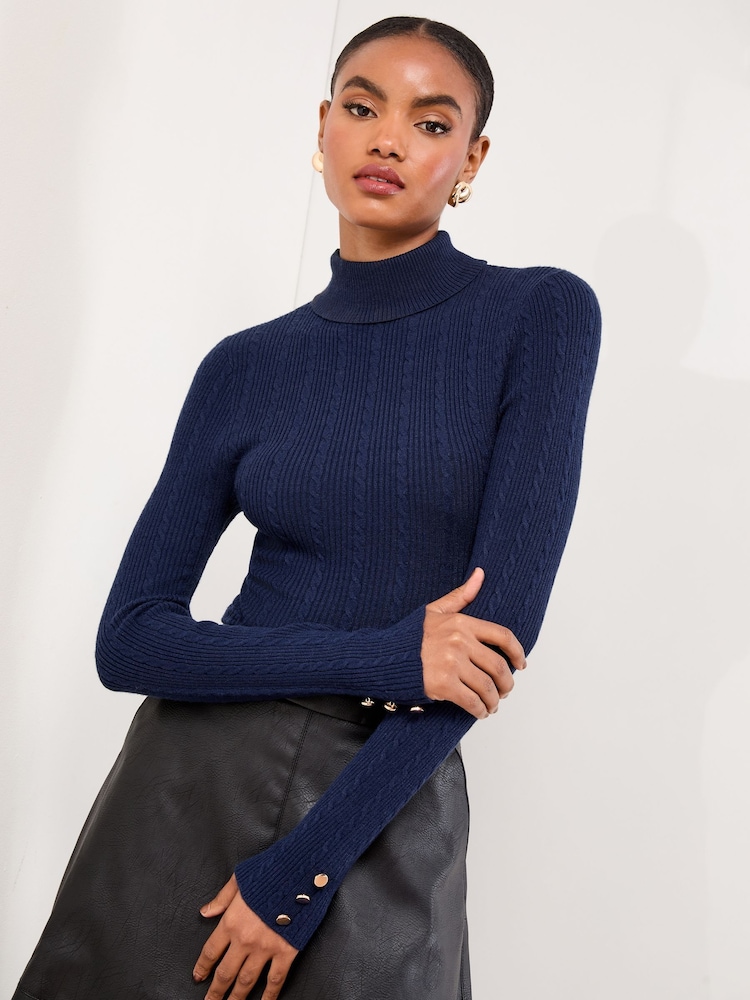 Lipsy Navy Knitted Roll Neck Jumper - Image 1 of 5