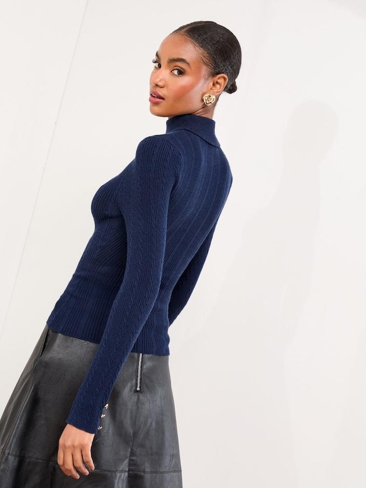 Lipsy Navy Knitted Roll Neck Jumper - Image 5 of 5