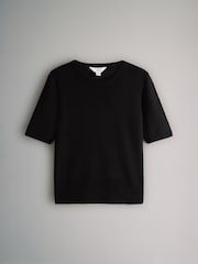 The Set Black/Charcoal Grey/Grey Marl/Cream Stripe 4 Pack Fine Knit T-Shirts - Image 2 of 7