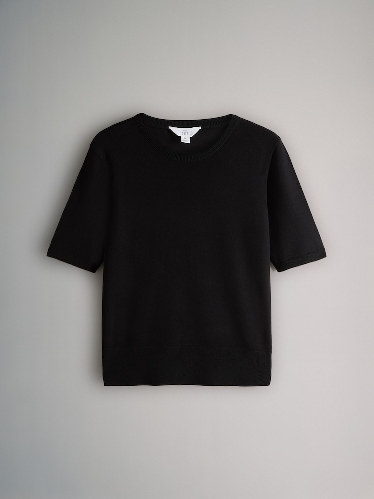 The Set Black/Charcoal Grey/Grey Marl/Cream Stripe 4 Pack Fine Knit T-Shirts - Image 2 of 7