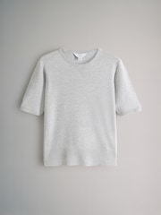 The Set Black/Charcoal Grey/Grey Marl/Cream Stripe 4 Pack Fine Knit T-Shirts - Image 3 of 7