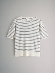 The Set Black/Charcoal Grey/Grey Marl/Cream Stripe 4 Pack Fine Knit T-Shirts - Image 4 of 7