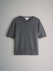 The Set Black/Charcoal Grey/Grey Marl/Cream Stripe 4 Pack Fine Knit T-Shirts - Image 5 of 7