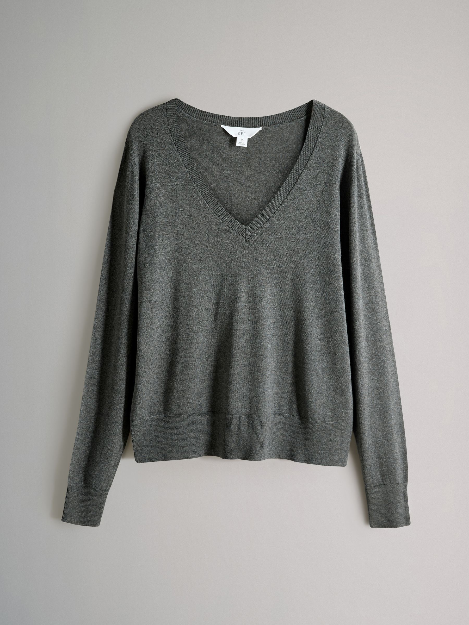 Buy The Set 3 Pack V-Neck Fine Knit Jumpers Black/Charcoal Grey