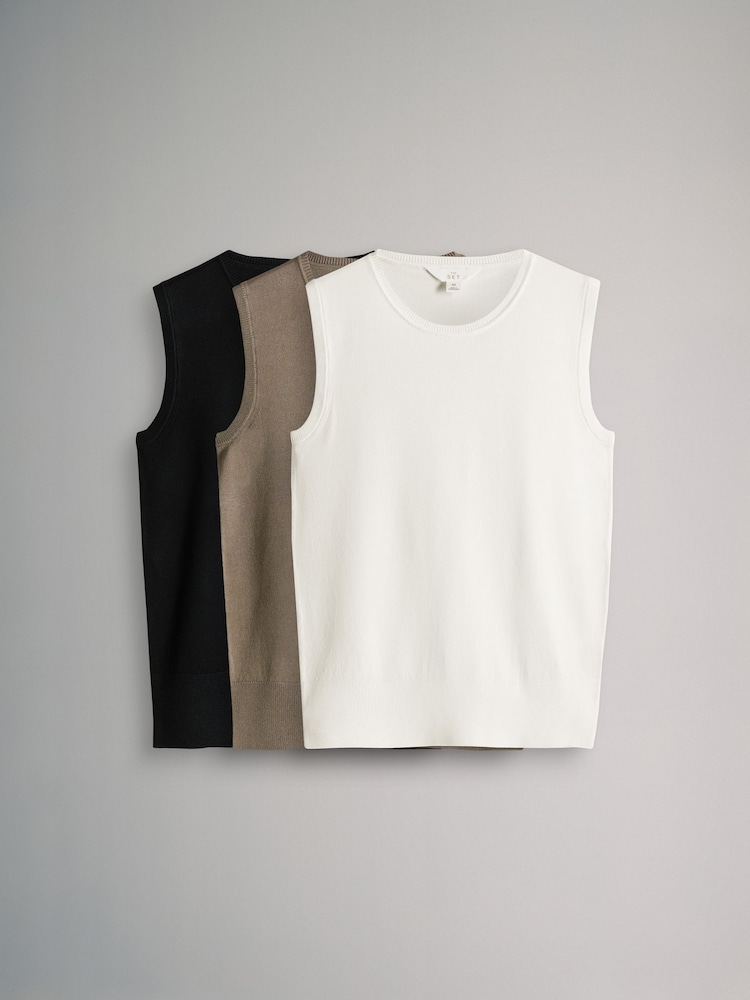 The Set Black/Neutral/Cream 3 Pack Knitted Vests - Image 1 of 6