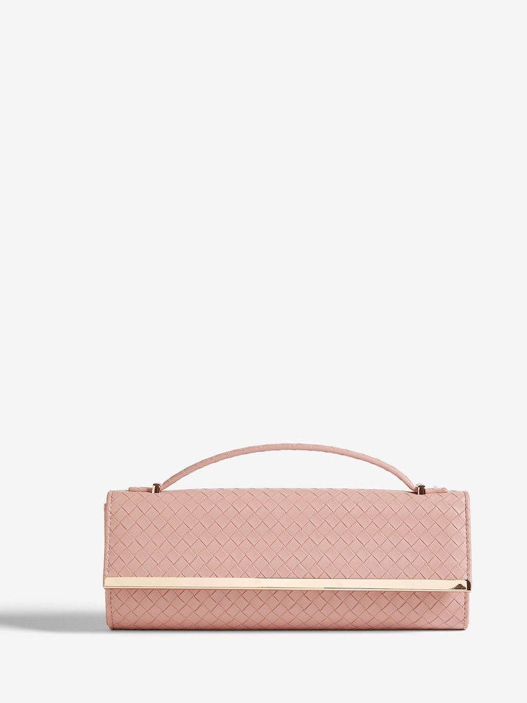 Friends Like These Nude Pink Top Handle Weave Clucth Bag - Image 1 of 6