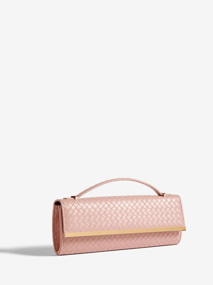 Friends Like These Nude Pink Top Handle Weave Clucth Bag - Image 2 of 6