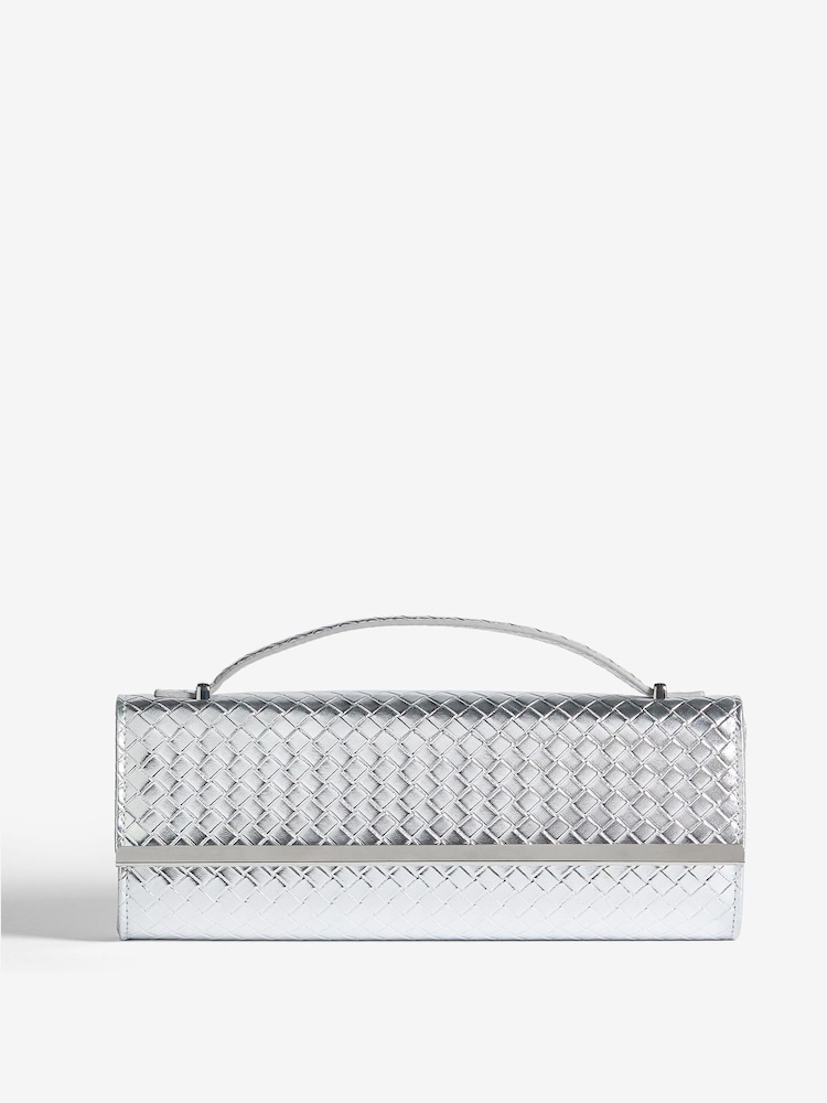 Friends Like These Silver Top Handle Weave Clucth Bag - Image 1 of 6