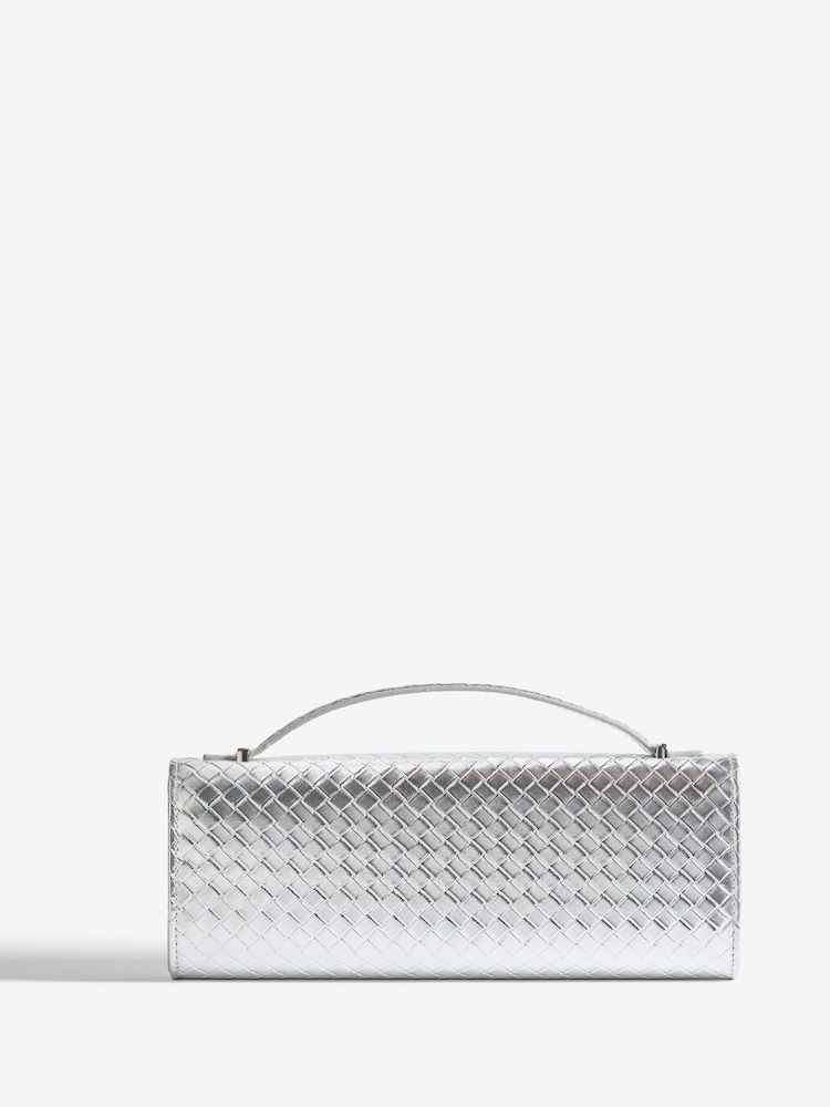 Friends Like These Silver Top Handle Weave Clucth Bag - Image 2 of 6
