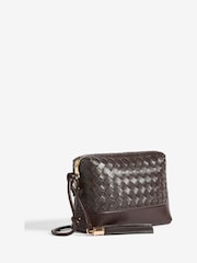 Friends Like These Choc Brown Weave Knotted Handle Cross-Body Bag - Image 3 of 6