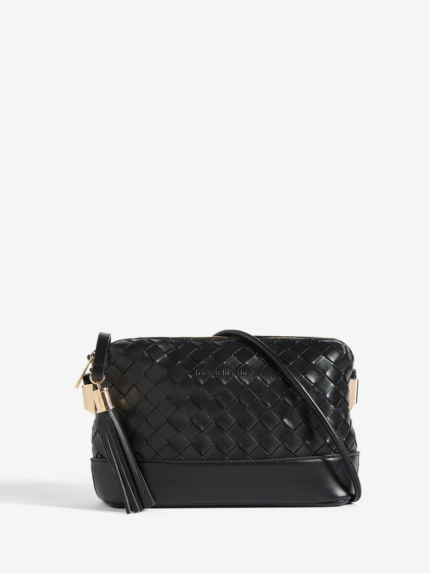 Friends Like These Black Weave Knotted Handle Cross-Body Bag
