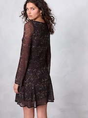 Brown Animal Print Mini Long Sleeve Mesh Dress - Image 3 of 4