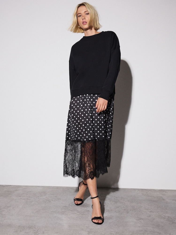 Mono Spot 2-In-1 Soft Touch Jumper With Satin Midi Skirt - Image 2 of 5 Mono Spot 2-In-1 Soft Touch Jumper With Satin Midi Skirt - Image 2 of 5