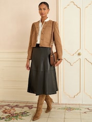 Love & Roses Black Midi Flutter PU Skirt - Image 1 of 4