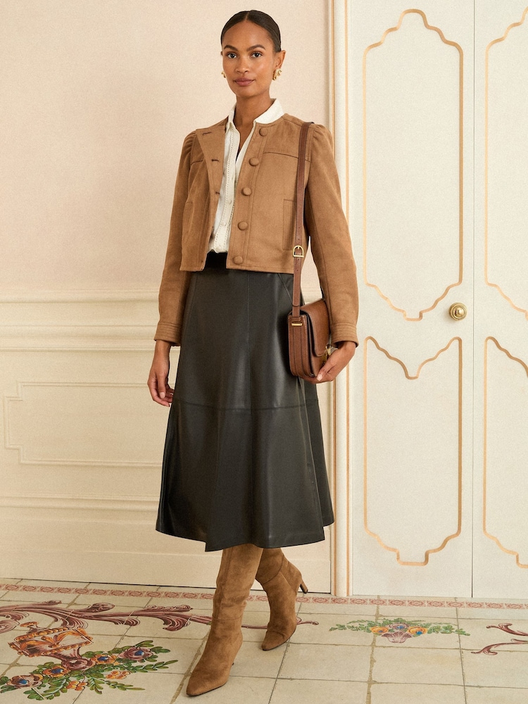 Love & Roses Black Midi Flutter PU Skirt - Image 1 of 4