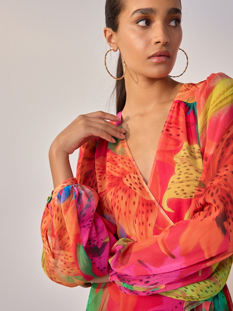 Buy Kew Collection Bright Floral Occasion Long Sleeve Wrap Midi Dress from  Next USA