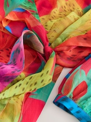 Kew Collection Bright Floral Occasion Long Sleeve Wrap Midi Dress - Image 7 of 7