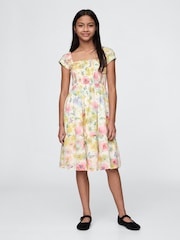 Gap White Floral Smocked Floral Midi Dress (4-13yrs) - Image 1 of 4