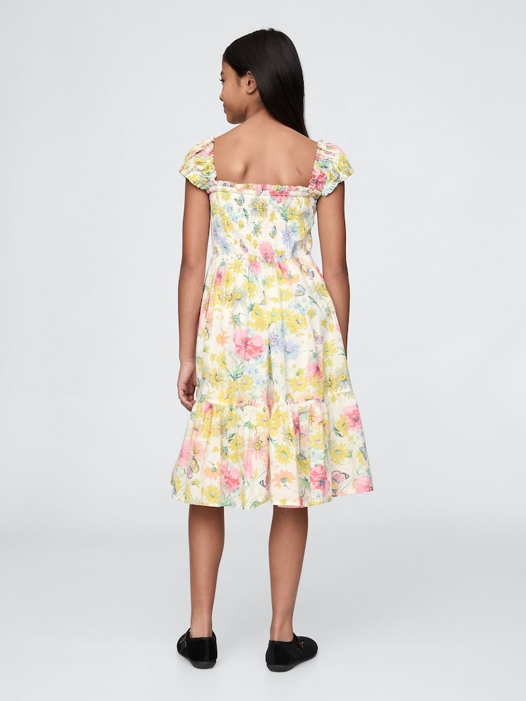 Gap White Floral Smocked Floral Midi Dress (4-13yrs) - Image 2 of 4