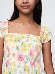 Gap White Floral Smocked Floral Midi Dress (4-13yrs) - Image 3 of 4