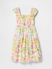Gap White Floral Smocked Floral Midi Dress (4-13yrs) - Image 4 of 4